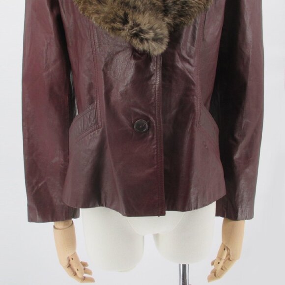 Vintage 70's Red Fur Collar Leather Jacket M - Picture 6 of 16